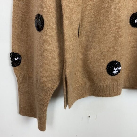J.Crew L Cashmere Sweater Beige Black Sequins Polka Dots - Picture 9 of 15
